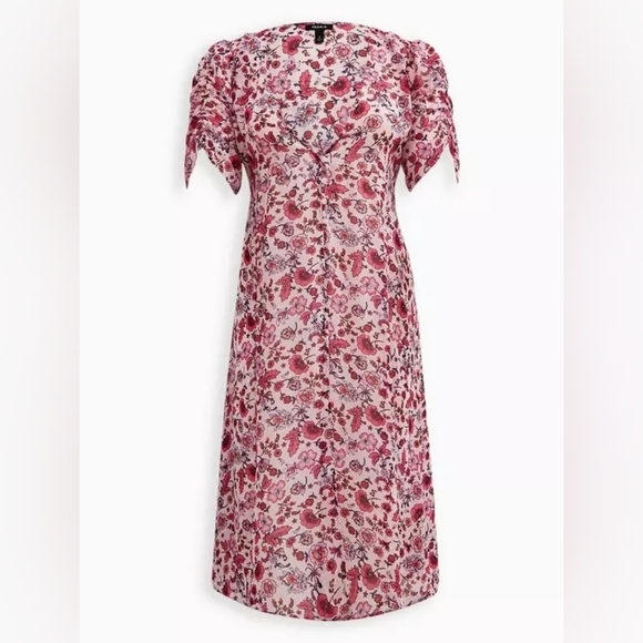 Torrid Chiffon Ruched Sleeve Kimono In Pink Floral Metallic Gold 3X Boho Indie - Picture 2 of 7